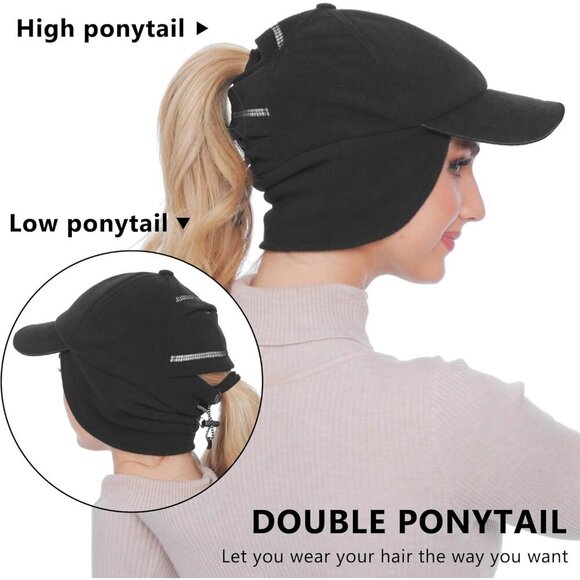 Women\'s Fleece Winter Hat Dual Ponytail Ear Flap Reflective for Outdoor main image 2